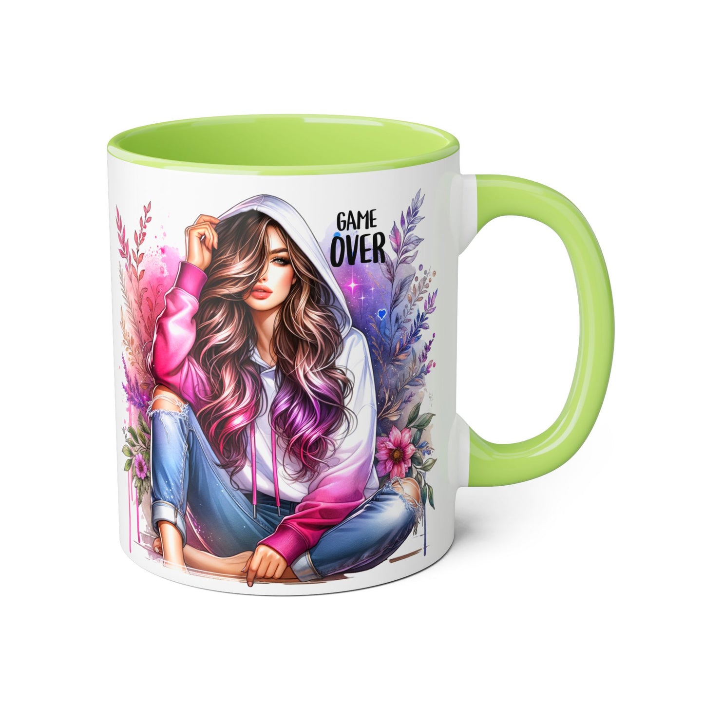 Stylish Gamer Mug, Game Over Coffee Cup, Floral Art Drinkware, Cute Gift for Gamers, Trendy Ceramic Tea Mug