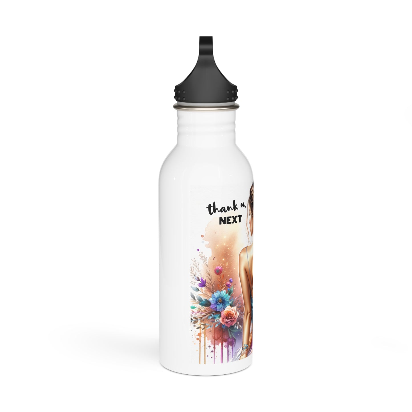 Thank U, Next Artistic Stainless Steel Water Bottle - Unique Gift for Fitness, Travel, or Eco-Friendly Enthusiasts, Hydration, Floral Design