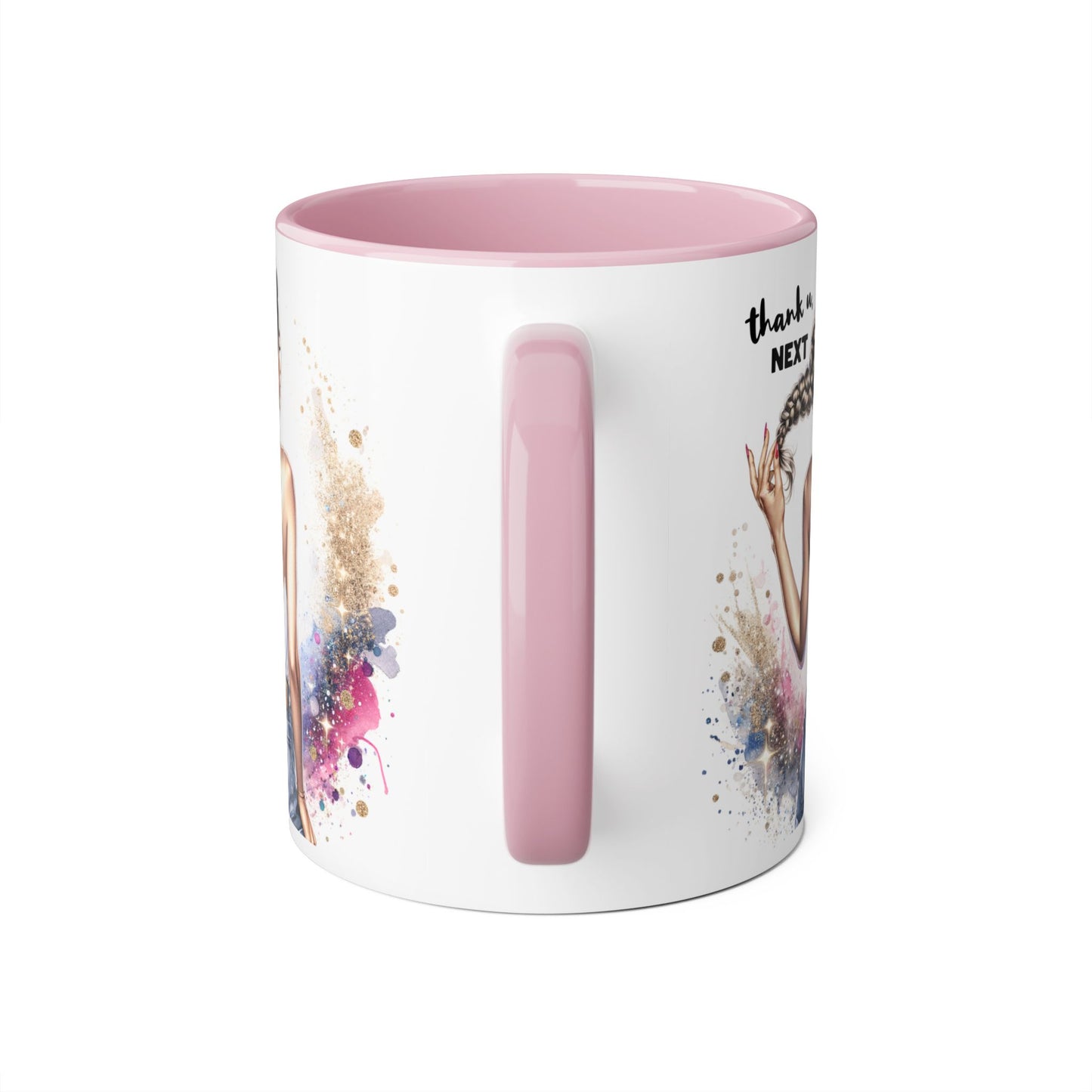 Chic Gratitude Coffee Mug, Thank U Next Mug, Inspirational Gift, Black Handle Accent Mug, Feminine Decor, Coffee Lovers Gift