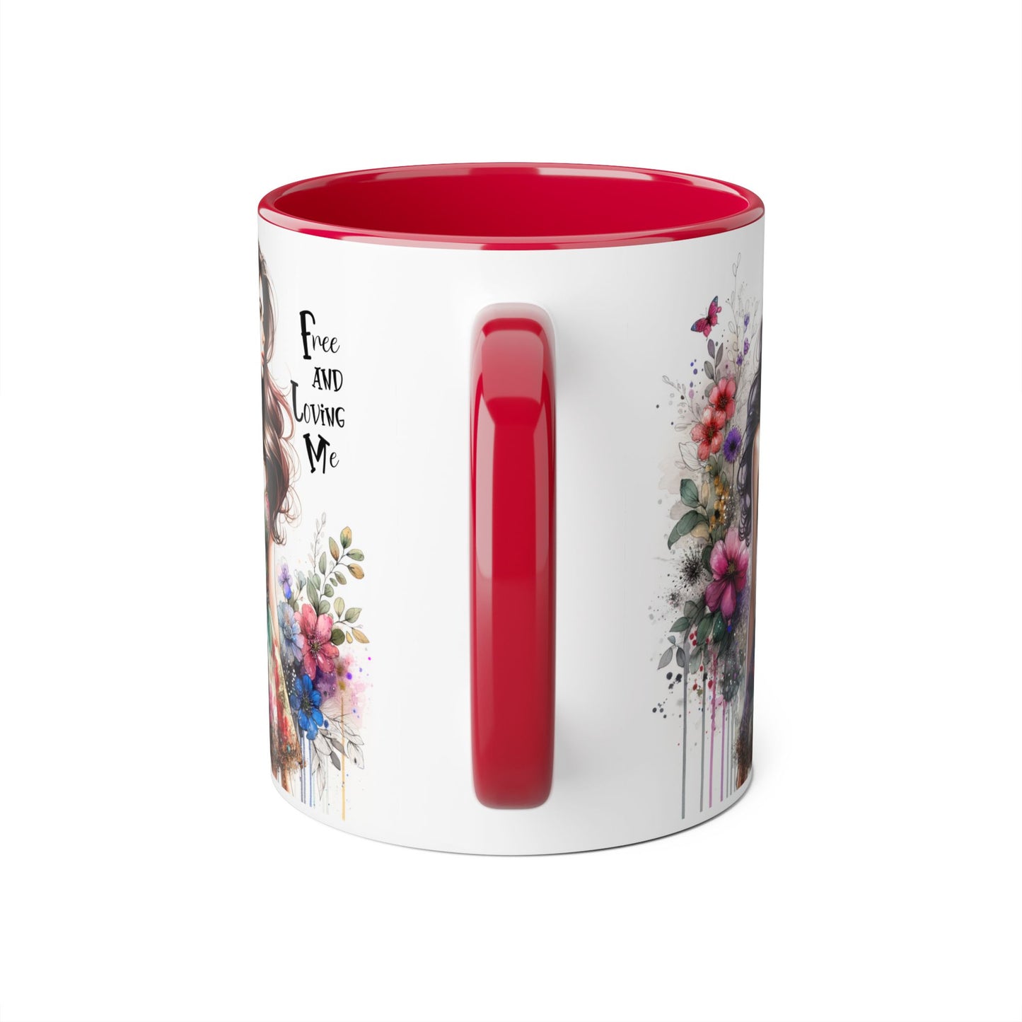 Free and Loving Me Floral Accent Mug | 11oz Coffee Cup, Gift for Her, Art Mug, Bohemian Decor, Flower Lover Gift