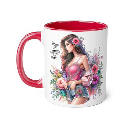Money Can't Buy Happiness But It Can Buy Divorce Humoristic Floral Inspirational Mug, Gift for Friends, Coffee Cup, Tea Lover, Flower Design, Motivational Quote, Birthday Gift