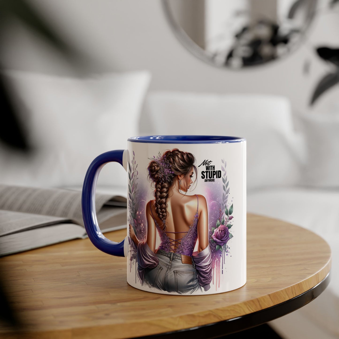 Not With Stupid Anymore Humoristic Bohemian Accent Mug, Artful Coffee Cup for Unique Gifts, Decorative Drinkware, Home Decor, Thoughtful Present