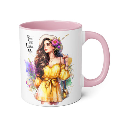 Free and Loving Me Vibrant Accent Mug, Colorful Coffee Cup for Self-Care