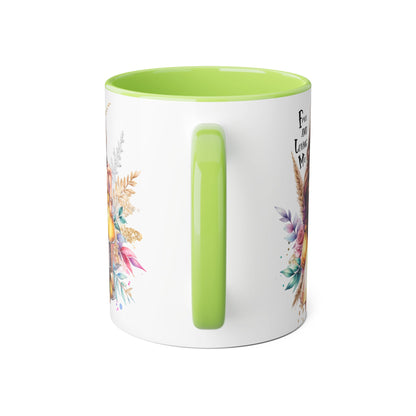 Free and Loving Me Bold Boho Accent Mug, Artistic Coffee Cup, Unique Gift for Women, Inspirational Kitchenware, Floral Design, Birthday Mug