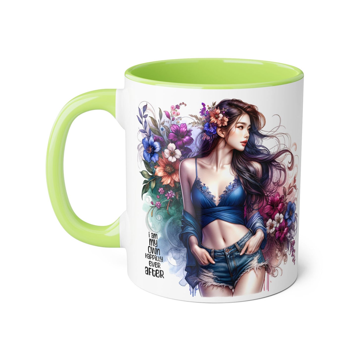 I Am My Own Happily Ever After Whimsical Floral Accent Mug - Perfect for Tea Lovers, Gift for Her, Custom Drinkware, Creative Home Decor, Inspirational Coffee Cup