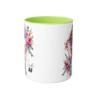 Single AF Floral Accent Mug, 11oz Coffee Cup, Gift for Singles, Cute Tea Mug, Kitchen Decor, Self-Love