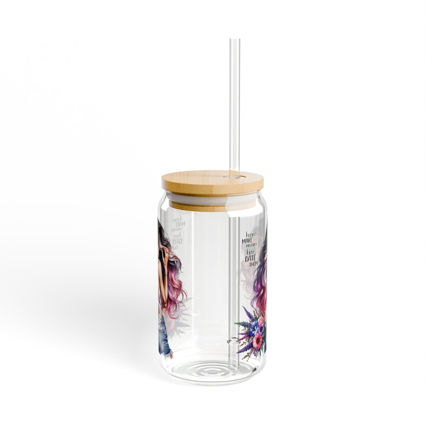 I Don't Make Mistakes, I Date Them Stylish Glass Sipper | Trendy 16oz Drinkware, Cool Gift for Her, Eco-Friendly, Summer Vibes, Party Accessory