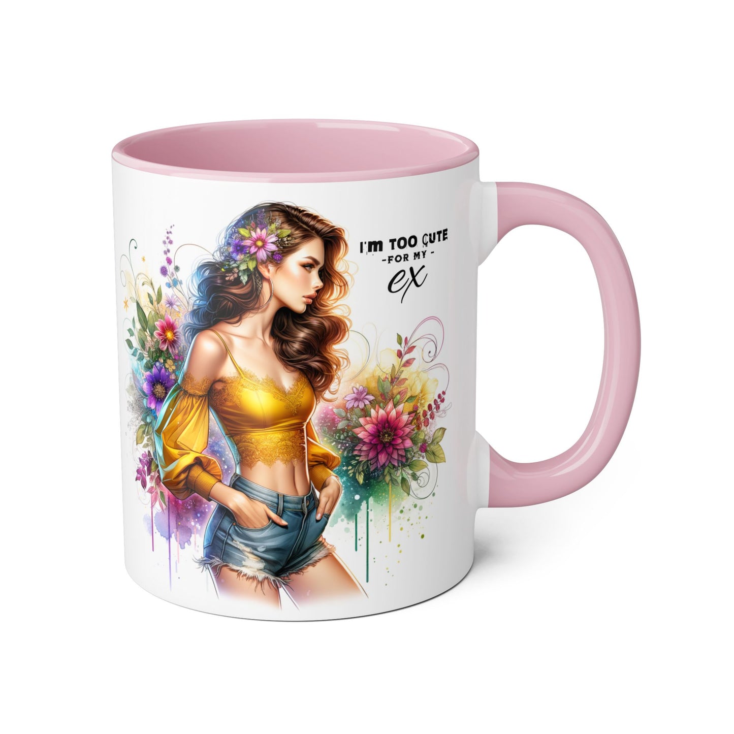 I'm Too Cute For My Ex Colorful Accent Mug with Floral Design, Unique Coffee Cup, Boho Chic Gift, Fun Ex Statement Mug, Artistic Drinking Mug, Cute Ceramic [...]