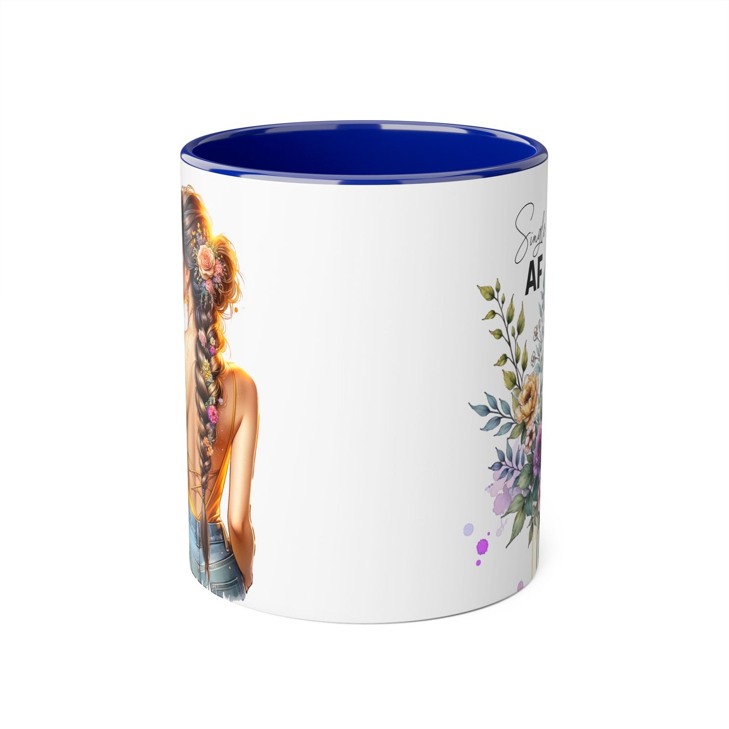 Single AF Floral Accent Mug - Cute Gift for Friends, Coffee Lover, Relationship Humor, Self-Care, Birthday, Celebration