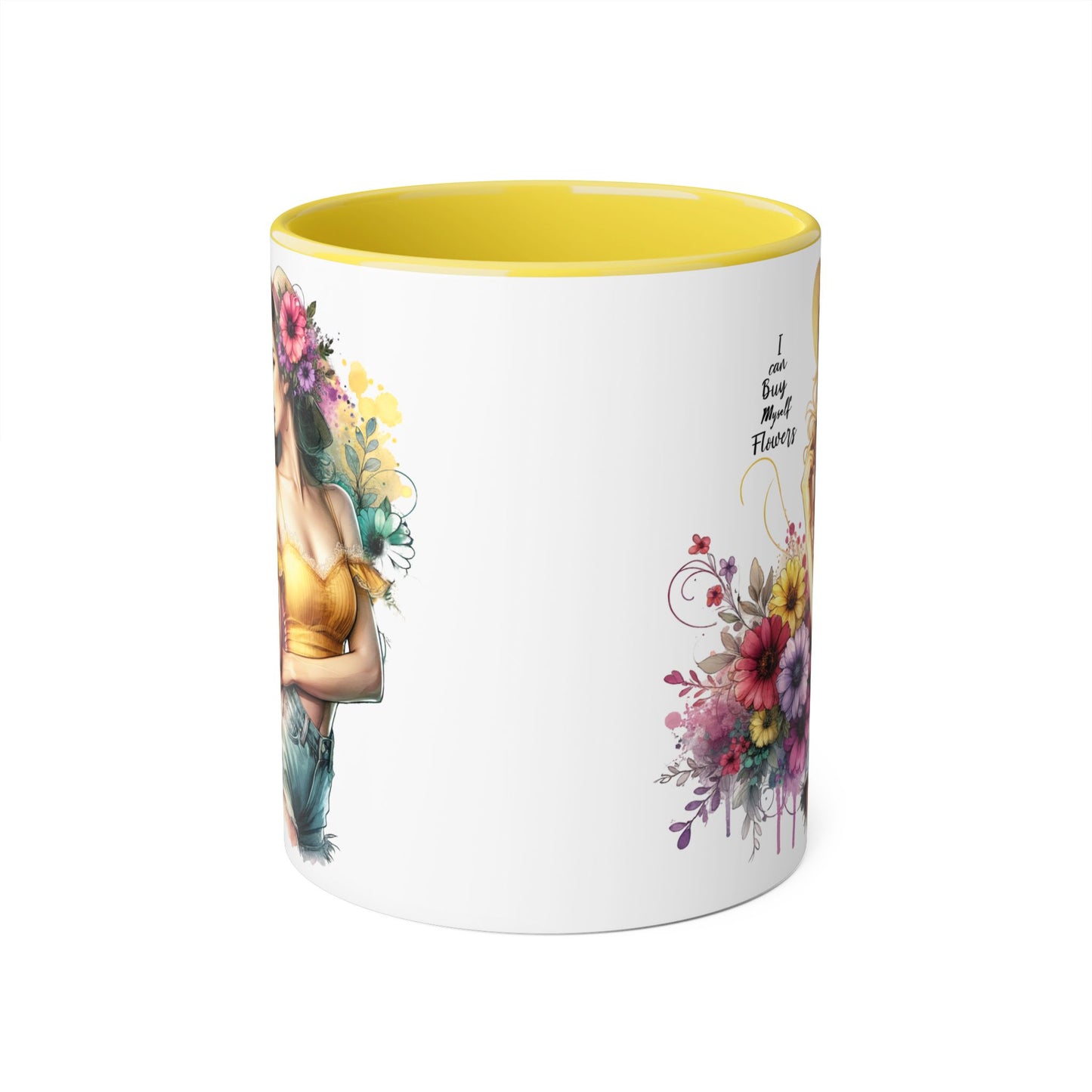 I Can Buy Myself Flowers Chic Floral Accent Mug, Coffee Cup, Gift for Flower Lovers, Tea Mug, Spring Decor, Mother's Day, Home Office Vibe