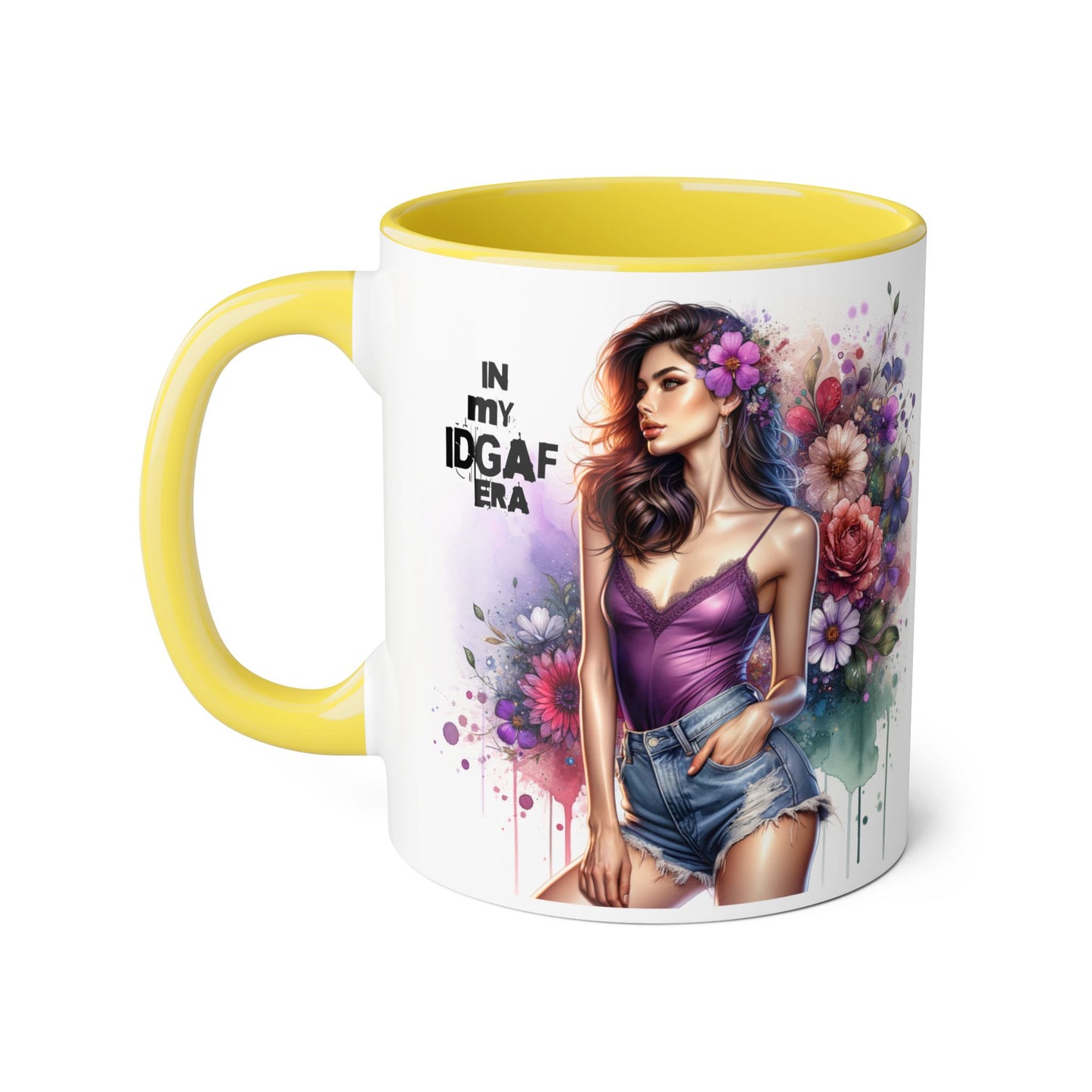 Colorful Floral IDGAF Mug, Inspiring Coffee Cup, Gift for Her, Sassy Drinkware, Unique Floral Mug, Birthday Gift