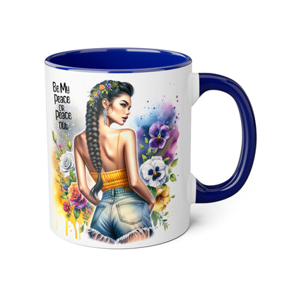 Artistic Black Handle Mug with Inspirational Message, Be My Peace or Peace Out, Unique Gift for Coffee Lovers, Colorful Floral Design, [...]