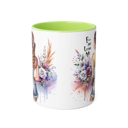 Free and Loving Me Chic Floral Accent Mug - Perfect Gift for Nature Lovers, Coffee Drinkers, Home Decor, Inspirational, Mother’s Day