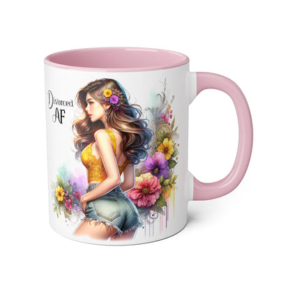 Divorced AF Floral Accent Mug, Humor Coffee Cup, Gift for Divorce Celebration, Self-Love Mug, Unique Present for Her