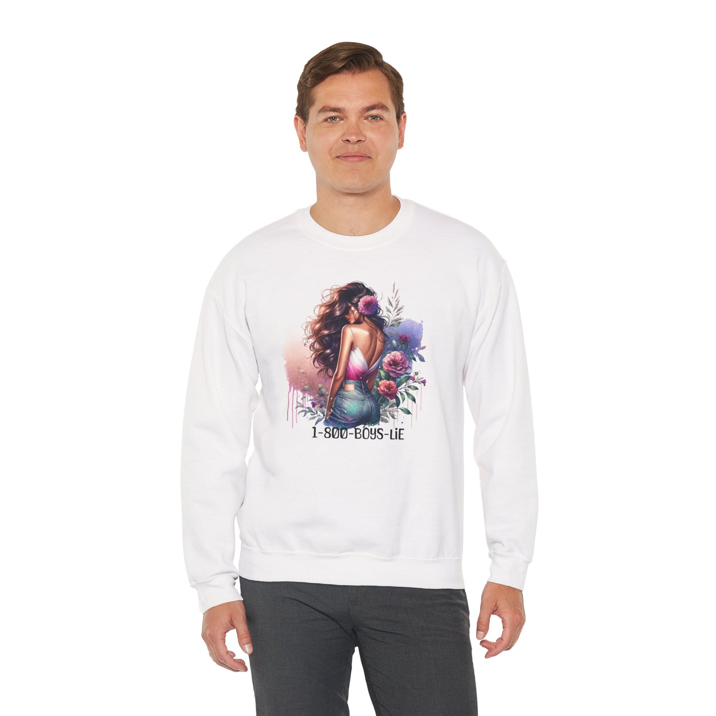 1-800-Boys-Lie Boss Babe Floral Sweatshirt | Unisex Comfortable Crewneck, Trendy Gift for Her, Affirmation Clothing, Cozy Fashion