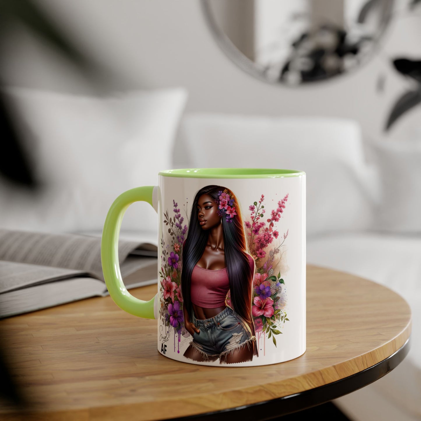 Single AF Floral Portrait Accent Mug, Unique Gift for Coffee Lovers, Home Decor, Self-Care, Birthday, Floral Art Mug, Artistic Coffee Cup