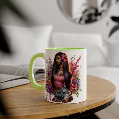 Single AF Floral Portrait Accent Mug, Unique Gift for Coffee Lovers, Home Decor, Self-Care, Birthday, Floral Art Mug, Artistic Coffee Cup