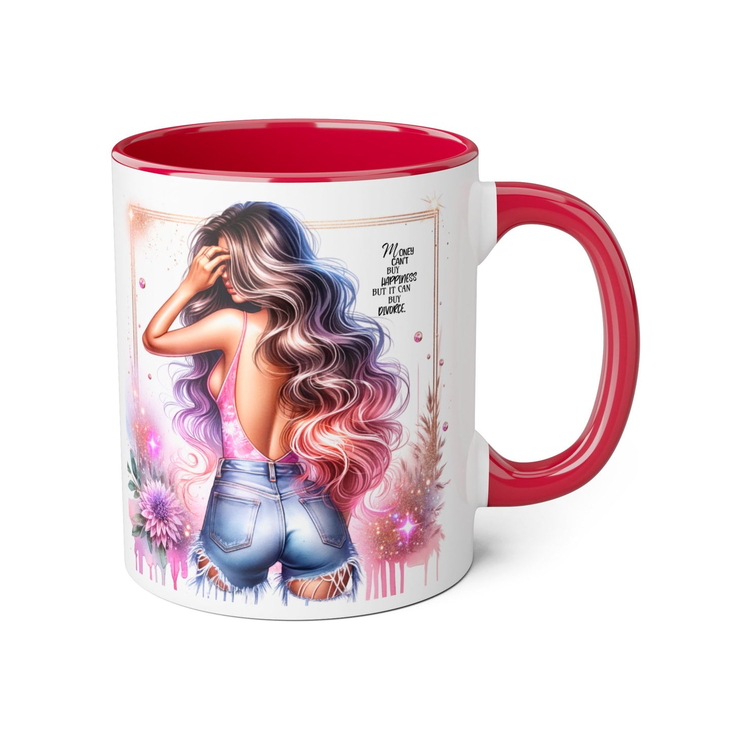 Money Can't Buy Happiness But It Can Buy Divorce Humoristic Gorgeous Floral Accent Mug, Inspirational Coffee Cup, Perfect Gift for Her, Girl Boss Mug, Motivational Drinkware