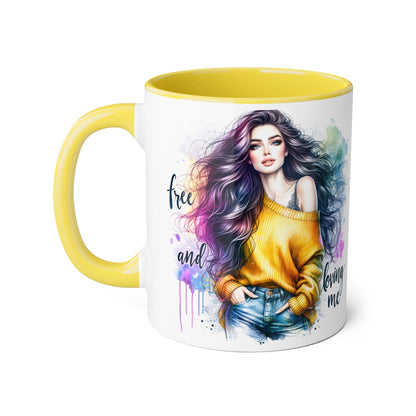 Colorful Inspirational Accent Mug, Free and Loving Me Coffee Cup, Artistic Drinkware Gift for Her, Vibrant Daily Motivation, Birthday [...]