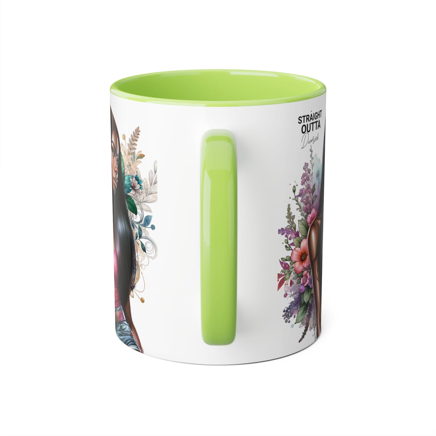 Straight Outta Divorced Humoristic Vibrant Statement Mug, Black Handle Coffee Cup, Floral Art Beverage Mug, Gift for Her, Inspirational Drinkware, Birthday Mug
