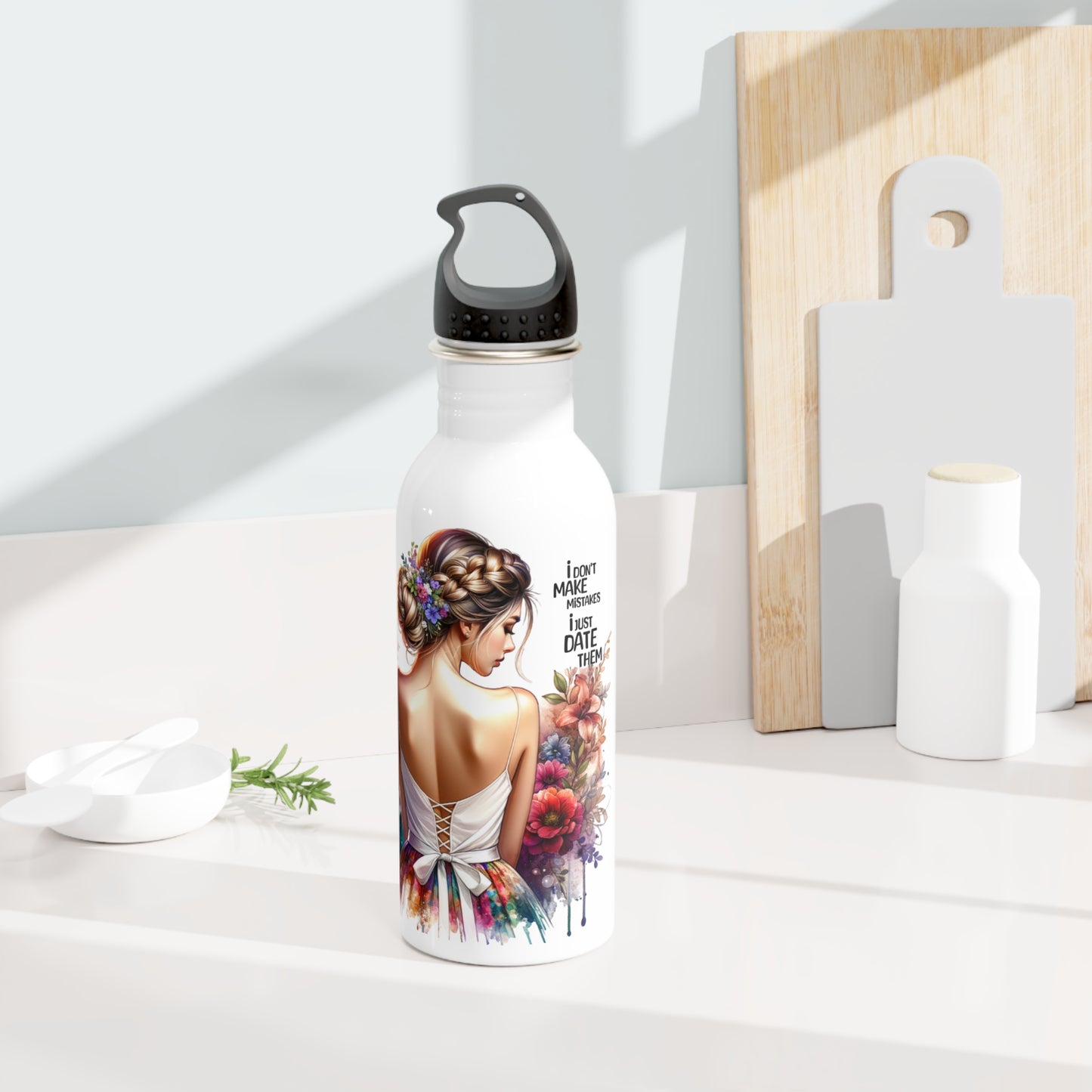 I Don't Make Mistakes, I Date Them Floral Bride Stainless Steel Water Bottle, Wedding Gift, Eco-Friendly Hydration, Bridal Party Favor, Floral Water Bottle