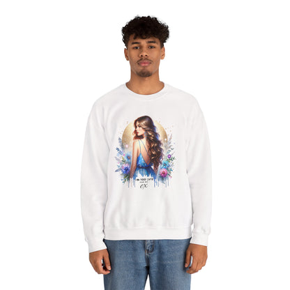 I'm Too Cute For My Ex Artistic Floral Crewneck Sweatshirt with Elegant Woman Design, Cozy Pullover, Gift for Her, Trendy Apparel, Perfect for Everyday Wear