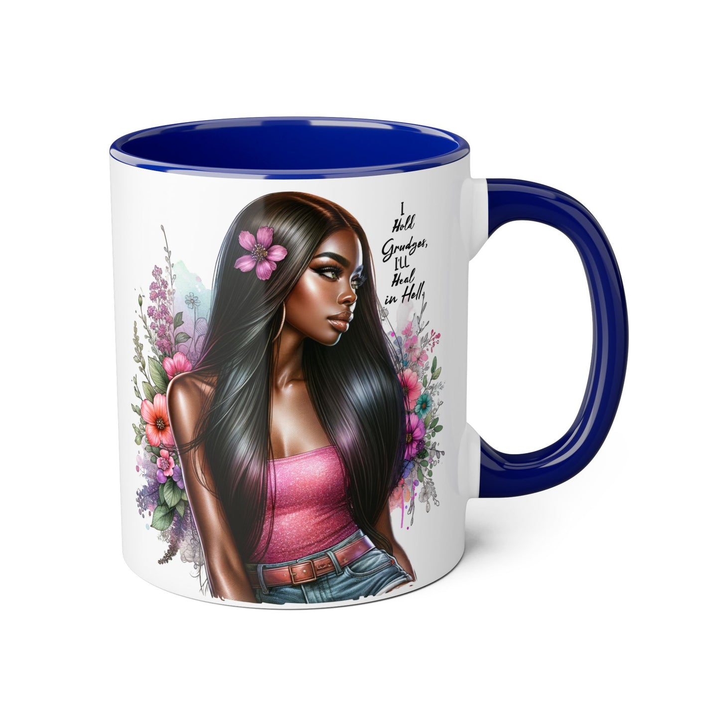 I Hold Grudges, I'll Heal in Hell  Humoristic Floral Portrait Accent Mug, 11oz - Empowering Gift for Her, Cozy Coffee Cup, Beautiful Art for Home, Unique Present for Birthdays, [...]