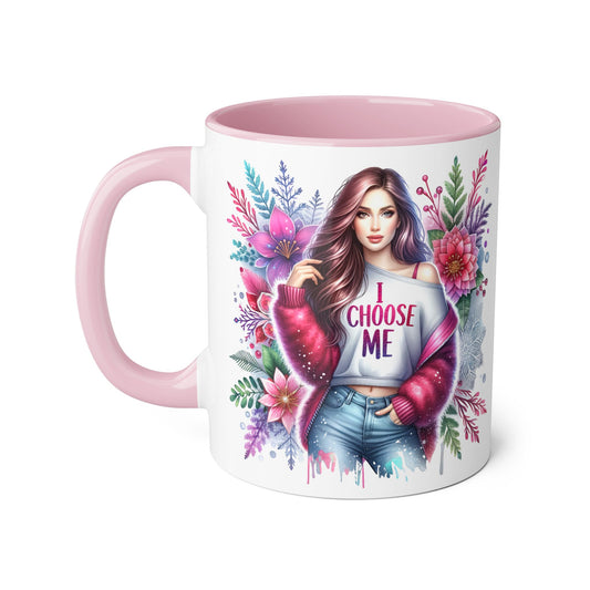 Colorful Floral Accent Mug - I Choose Me, Motivational Coffee Cup, Gift for Her, Self-Love Decor, Inspirational Tea Mug