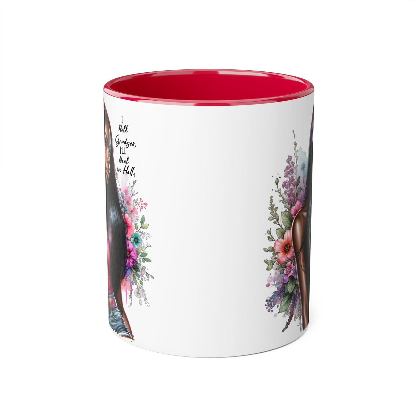 I Hold Grudges, I'll Heal in Hell  Humoristic Floral Portrait Accent Mug, 11oz - Empowering Gift for Her, Cozy Coffee Cup, Beautiful Art for Home, Unique Present for Birthdays, [...]