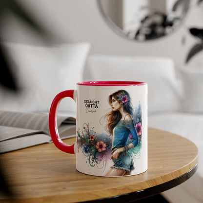 Straight Outta Divorced Humoristic Bohemian Accent Mugs with Floral Art – Trendy Coffee Cup, Gift for Friends, Decor, Home, Birthday, or Celebration