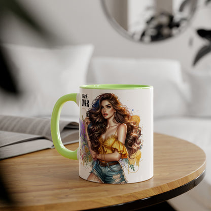 Game Over Accent Mug, 11oz Coffee Cup for Gaming Lovers, Unique Gift for Her, Fun Drinkware for Celebrations, Stylish Tea Mug