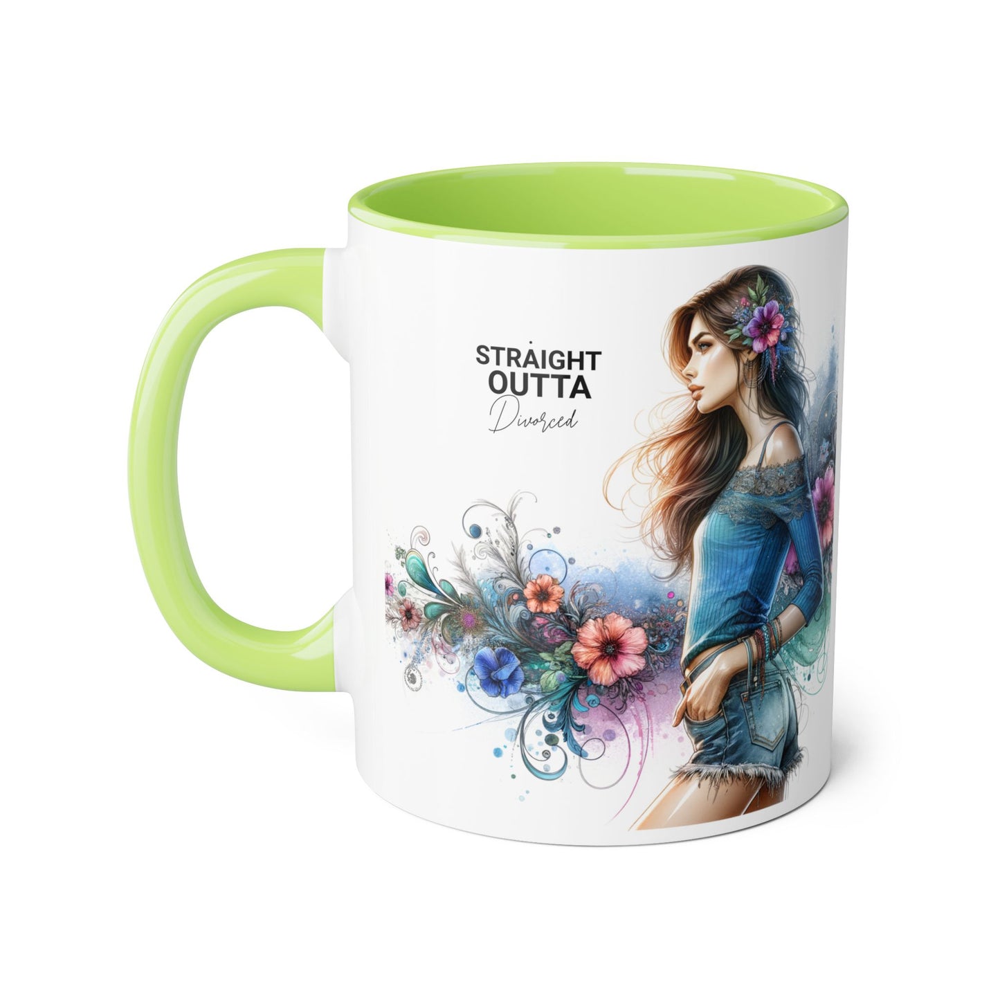 Straight Outta Divorced Humoristic Bohemian Accent Mugs with Floral Art – Trendy Coffee Cup, Gift for Friends, Decor, Home, Birthday, or Celebration