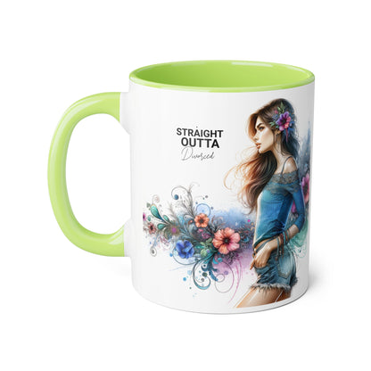 Straight Outta Divorced Humoristic Bohemian Accent Mugs with Floral Art – Trendy Coffee Cup, Gift for Friends, Decor, Home, Birthday, or Celebration