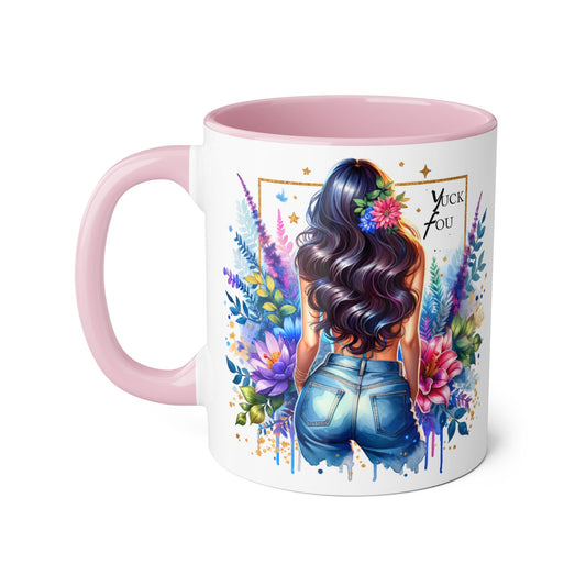 Yuck Fou Bohemian Floral Accent Mug, 11oz, Artistic Coffee Cup, Gift for Her, Stylish Drinkware, Home Decor, Unique Kitchen Accessories