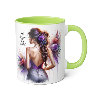 I Hold Grudges, I'll Heal in Hell Elegant Floral Accent Mug, Inspirational Coffee Cup, Gift for Her, Stylish Tea Mug, Home Décor, Unique Drinkware