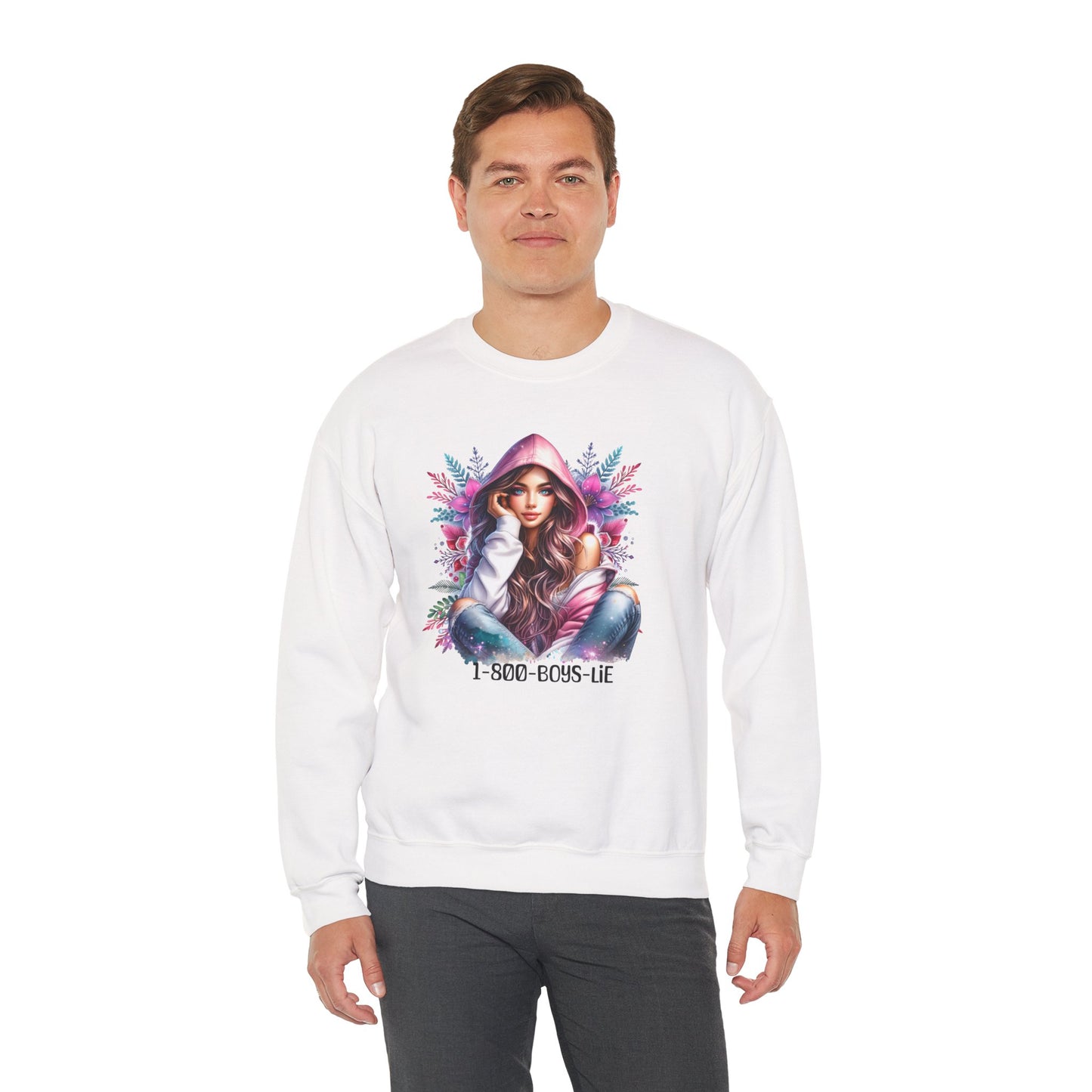 1-800-Boys-Lie Chic Floral Sweatshirt, Cozy Crewneck, Fall Fashion, Gift for Her, Self-Care Sweater, Cute Relaxed Fit