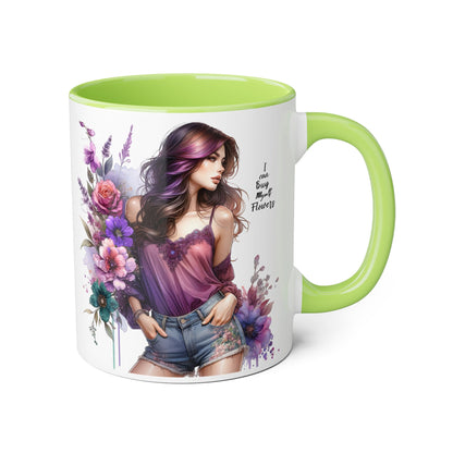 I Can Buy Myself Flowers Floral Art Accent Mug, 11oz Coffee Cup for Flower Lovers, Gift for Her, Boho Kitchen Decor, Unique Art Mug