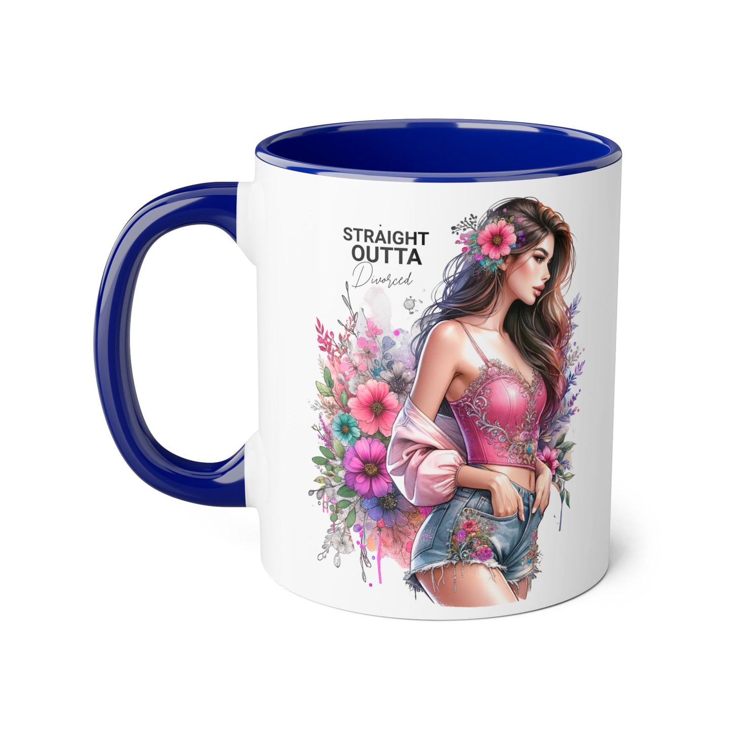 Straight Outta Divorced Humoristic Floral-Inspired Accent Mug, Perfect for Gifts, Home Decor, Coffee Lovers, Tea Enjoyers