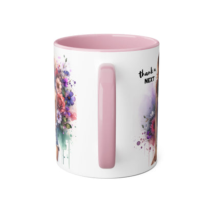 Thank U, Next Floral Accent Coffee Mug with Inspirational Quote, Gift for Her, Tea Mug for Friends, Home Decor, Birthday Present