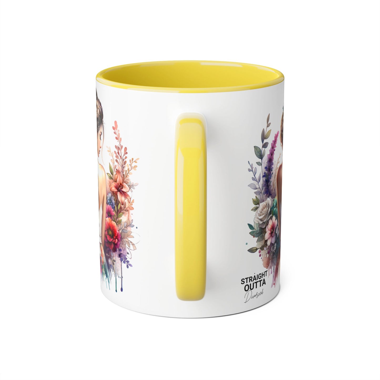 Straight Outta Divorced Humoristic Floral Art Mug, Personalized Gift Mug, Wedding Gift, Coffee Mug, Inspirational Mug, Colorful Accent Mug