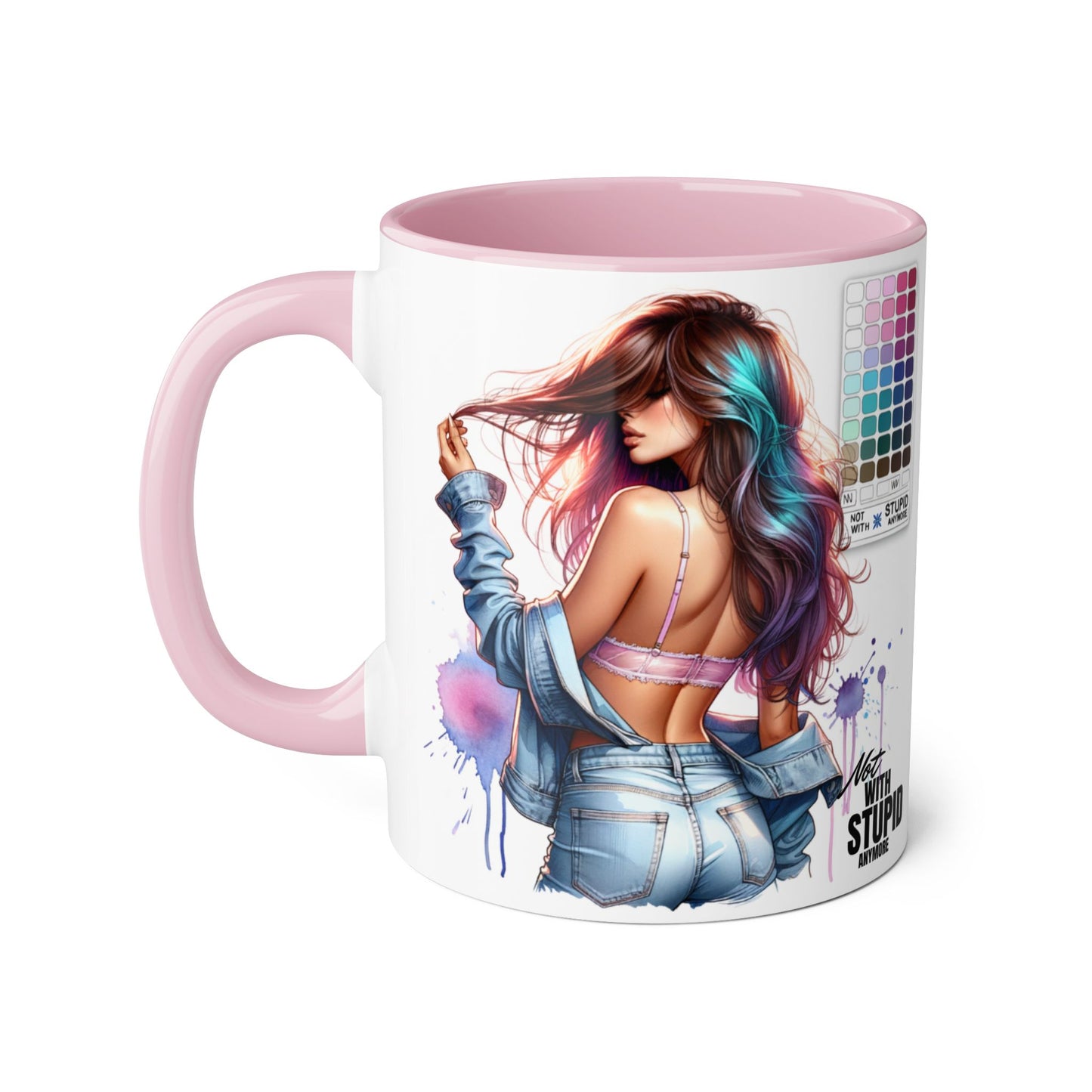 Not With Stupid Anymore Humoristic Vibrant Accent Mug - Perfect Gift for Creative Souls, Quirky Coffee Lover, Art Enthusiast, Birthday, or Just Because
