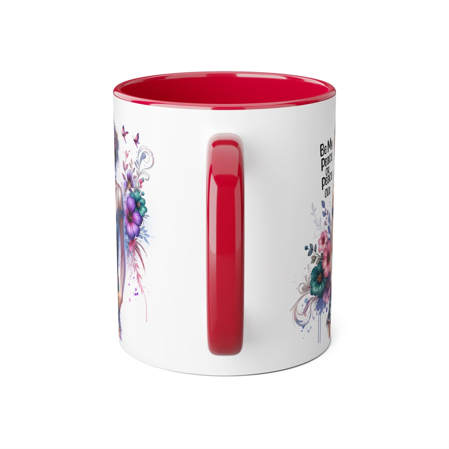 Be My Peace or Peace Out Bohemian Themed Accent Mug, Artist Cup, Unique Gift, Floral Coffee Cup, Inspirational Quote Mug