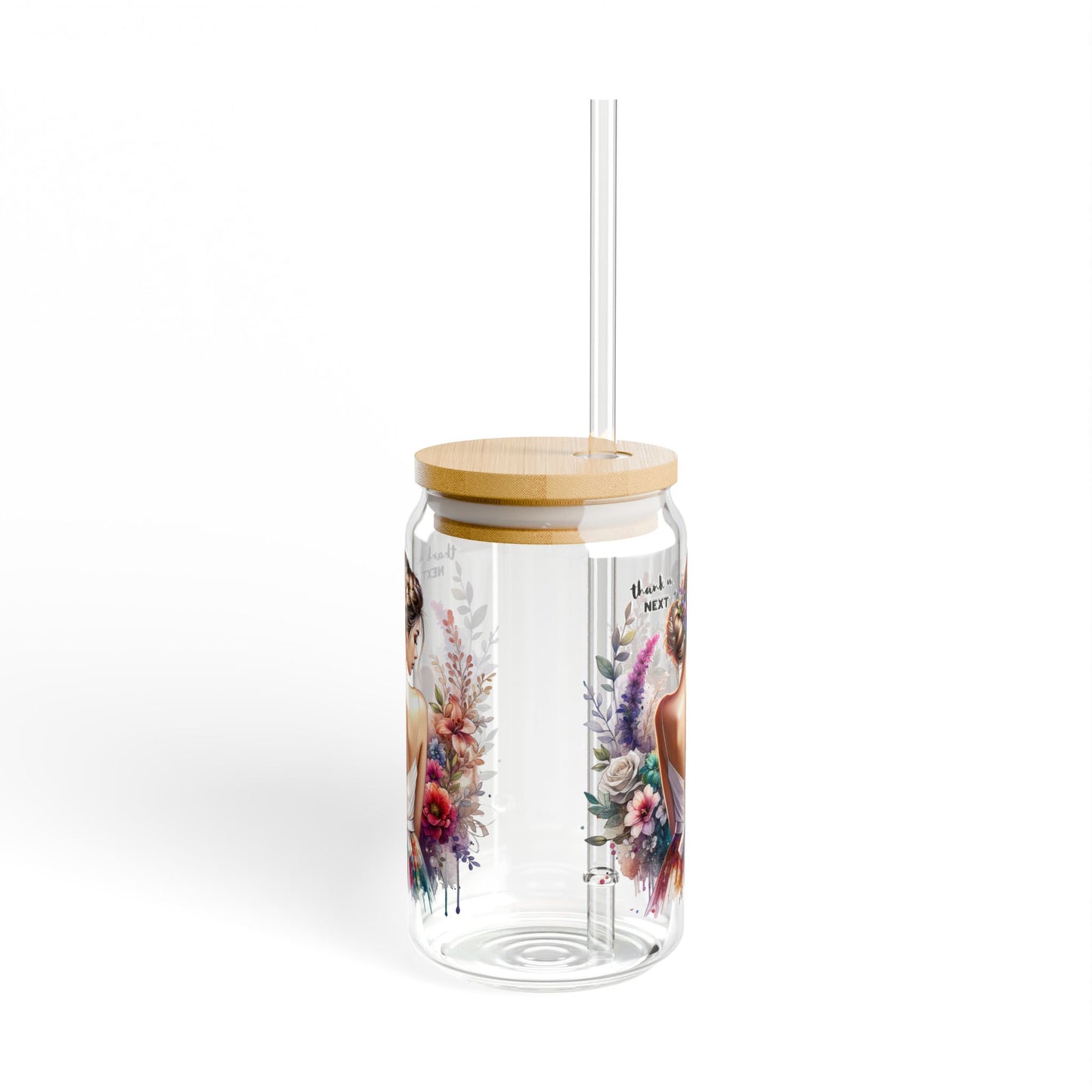 Thank U, Next Elegant Floral Sipper Glass - 16oz, Water Bottle, Gift for Her, Eco-friendly Drinkware, Wedding Favor, Party Decor