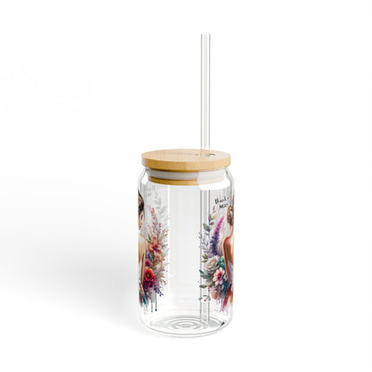 Thank U, Next Elegant Floral Sipper Glass - 16oz, Water Bottle, Gift for Her, Eco-friendly Drinkware, Wedding Favor, Party Decor