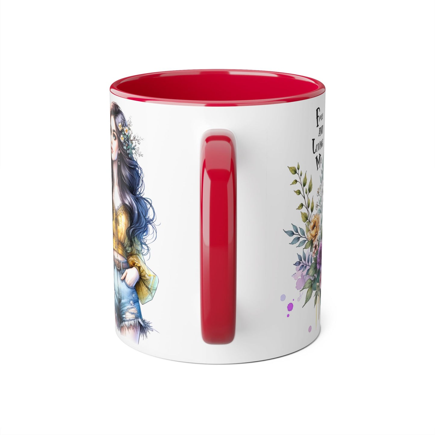 Bohemian Floral Accent Mug, Free and Loving Me Coffee Cup, Gift for Her, Unique Art Mug, Morning Beverage Lover's Gift
