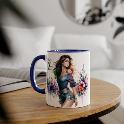 Stylish Accent Mug, Love Pain Alone Repeat Mug, Floral Design Coffee Cup, Gift for Her, Motivational Drinkware