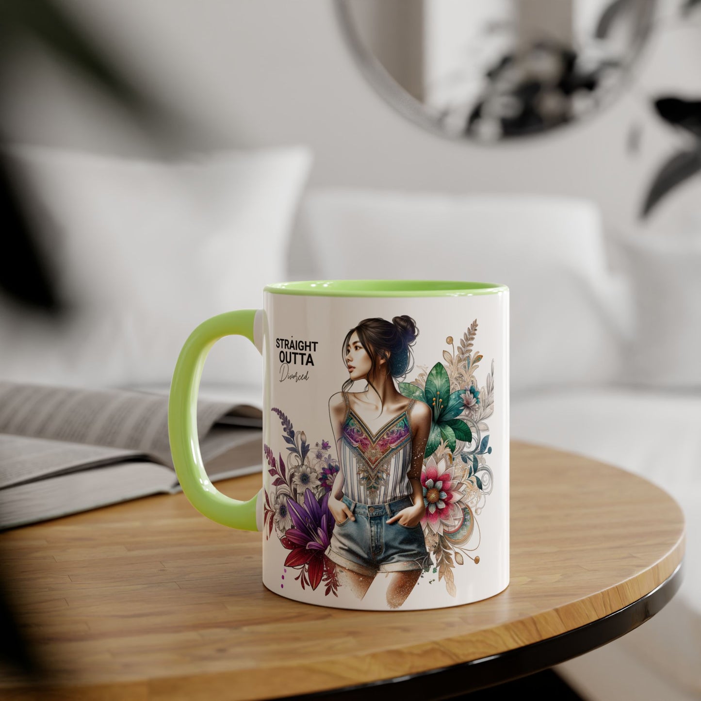 Straight Outta Divorced Humoristic Vibrant Accent Mugs, 11oz - Perfect for Gifts, Home Decor, Coffee Lovers, Birthdays, and Celebrations