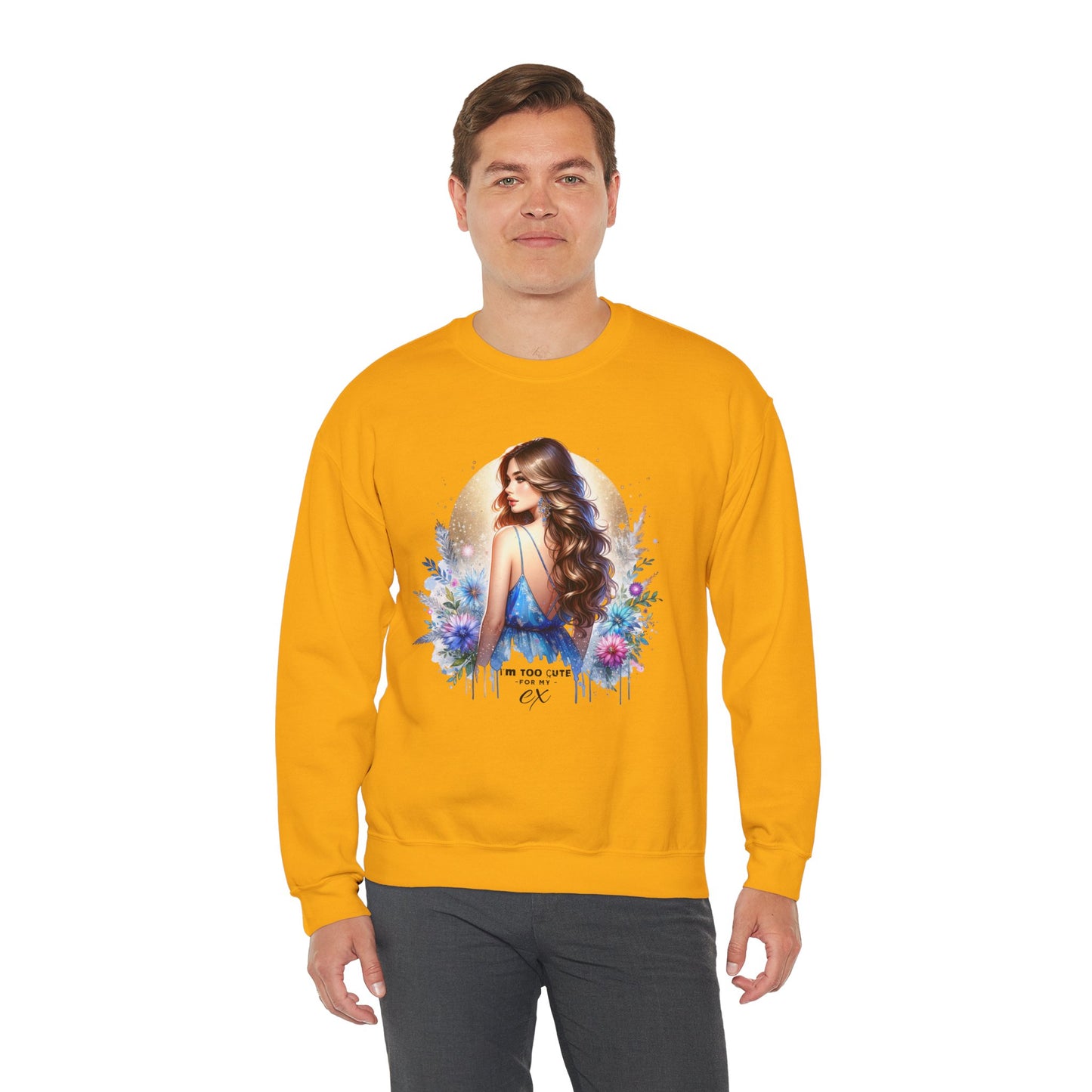 I'm Too Cute For My Ex Artistic Floral Crewneck Sweatshirt with Elegant Woman Design, Cozy Pullover, Gift for Her, Trendy Apparel, Perfect for Everyday Wear