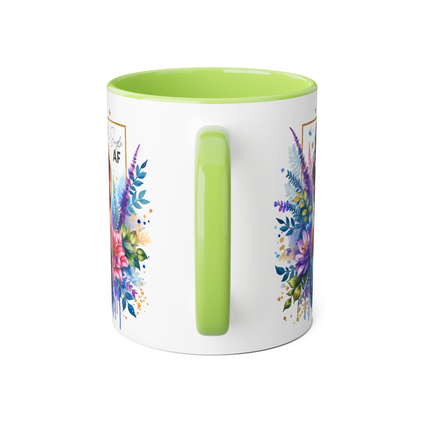 Single AF Vibrant Floral Accent Mug, Coffee Cup for Her, Gift for Friends, Inspirational Kitchen Decor, Unique Art Mug, Stylish Drinkware