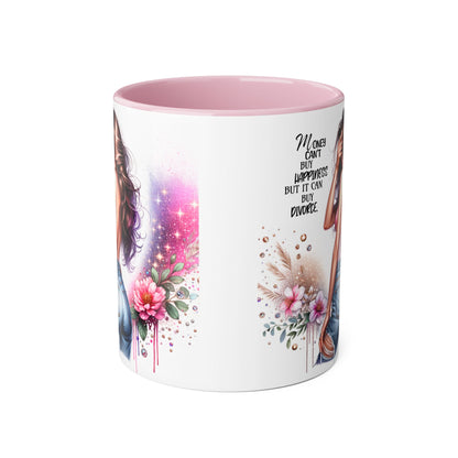Money Can't Buy Happiness But It Can Buy Divorce Humoristic Stylish Woman's Accent Mug, Empowering Gift for Friends, Inspirational Coffee Cup, Perfect for Birthdays, Relaxing Moments